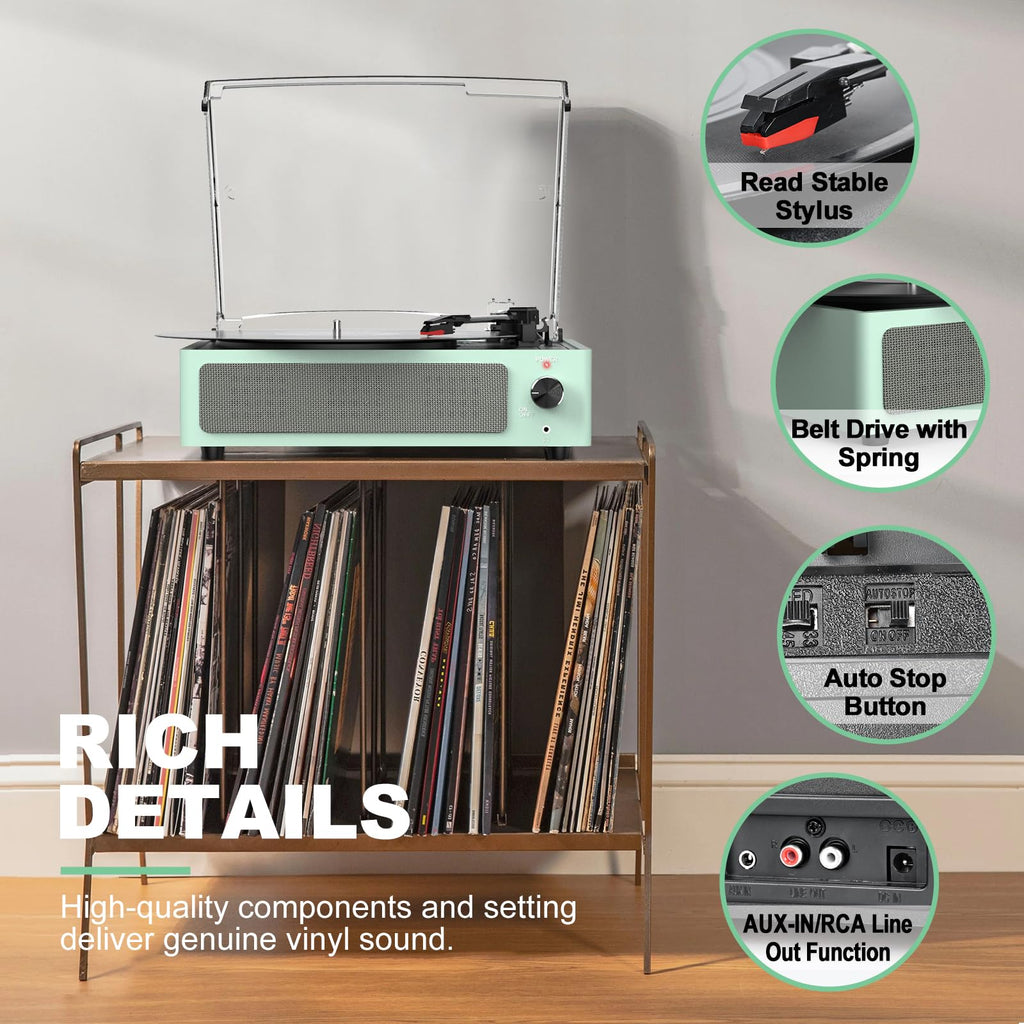 Seasonlife® Retro Vinyl Record Player with Stereo Speakers,Walnut Brown