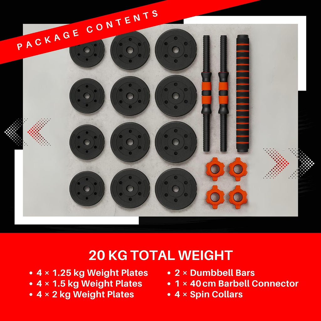 Straame 20KG Adjustable Dumbbell & Barbell Set, 2-in-1 Home Gym Weights Kit