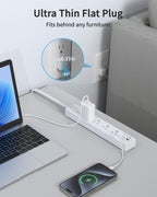 6FT Surge Protector Power Strip, 1700J, 5AC&1A2C, Flat Plug Extension Cord