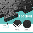 Exercise Foam Mat - Anti fatigue Protective Interlocking Puzzle EVA Floor Tiles with Edges - Gym Flooring Mats - Non slip Rubber Cushion for Underlay (Black, 4 Tiles (16 Square Feet))