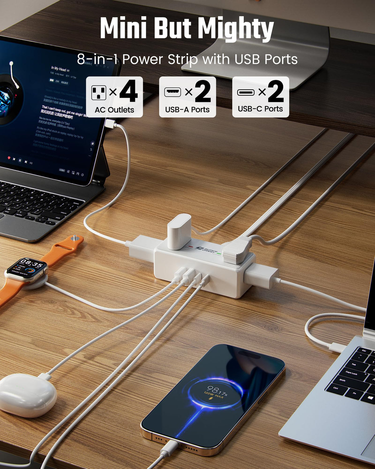 3Ft Short Extension Cord with Multiple Outlets, Surge Protector Power Strip
