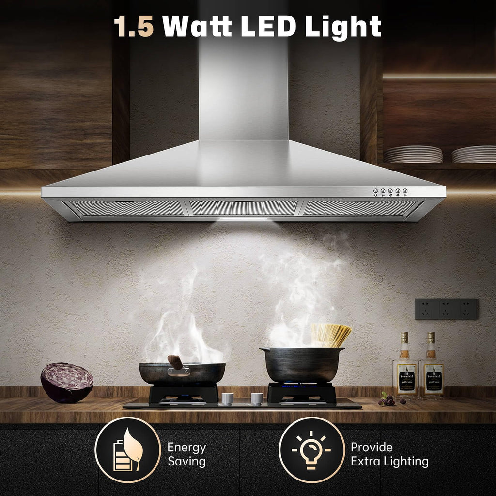SNDOAS Range Hood 30 inch,Wall Mount Range Hood in Stainless Steel With Ducted/Ductless Convertible,Stove Vent Hood with Aluminum Filters,3 Speed Exhaust Fan,LED Light,Button Control