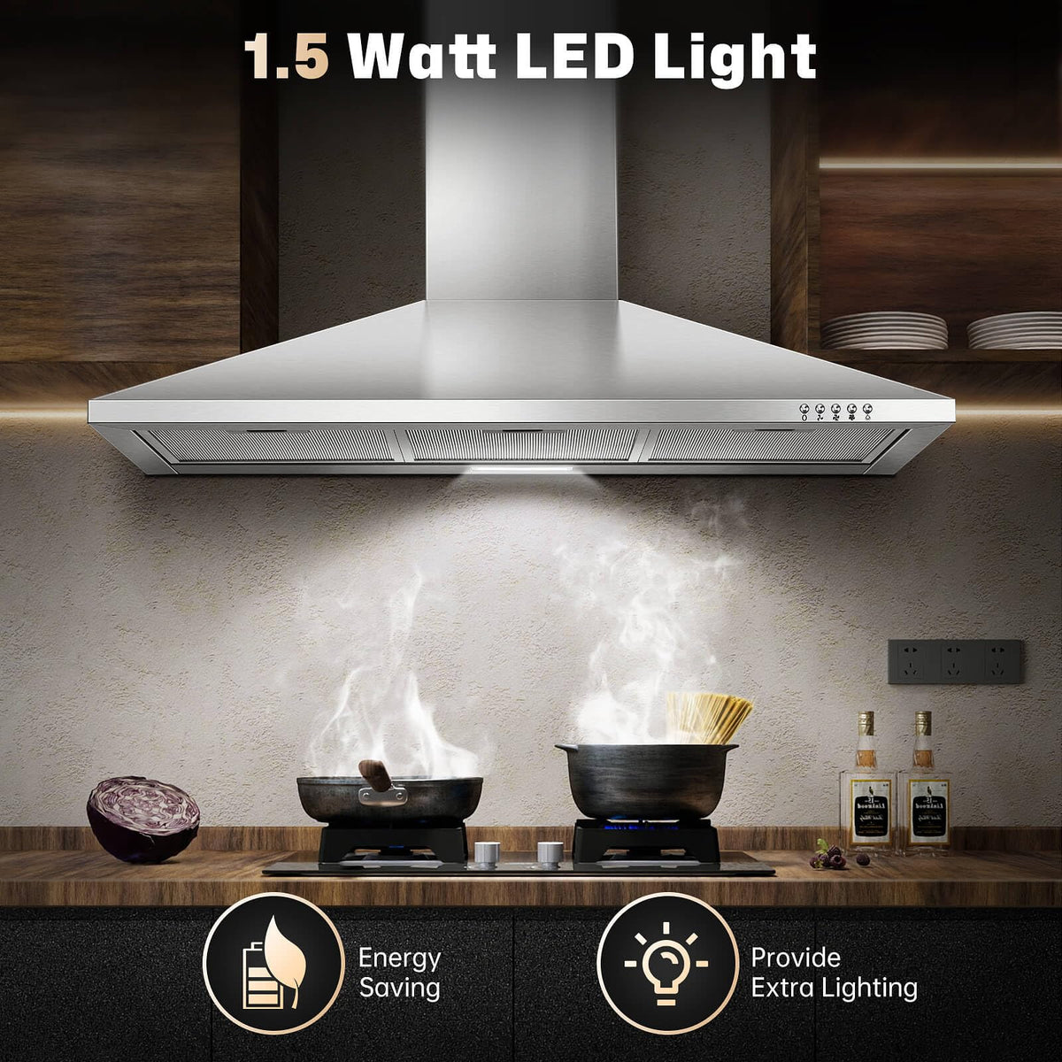 SNDOAS Range Hood 30 inch,Wall Mount Range Hood in Stainless Steel With Ducted/Ductless Convertible,Stove Vent Hood with Aluminum Filters,3 Speed Exhaust Fan,LED Light,Button Control