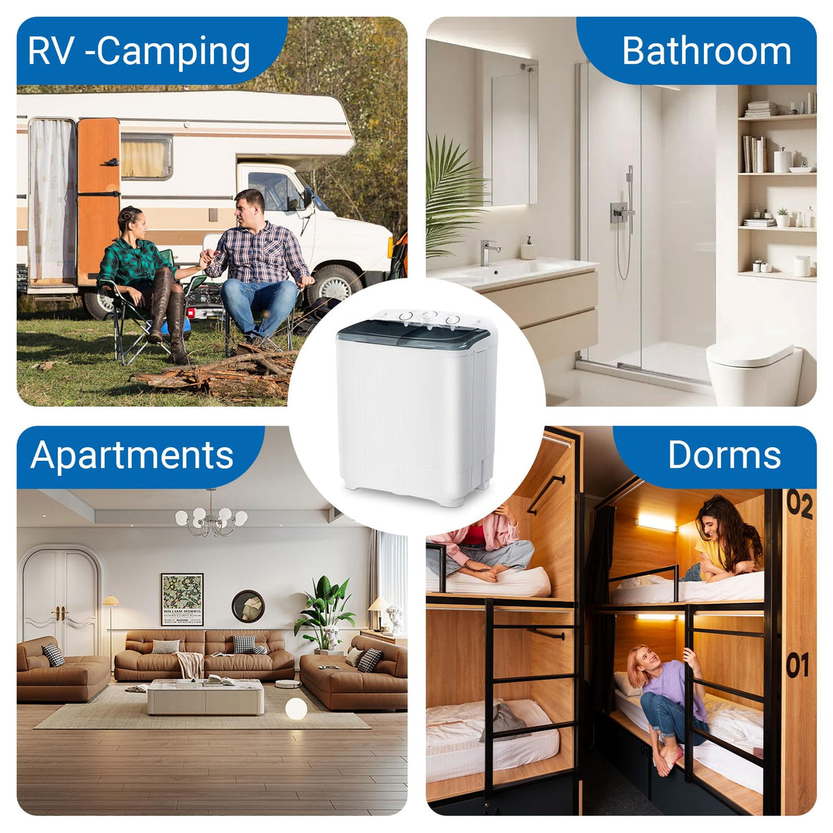 Erivess Portable Twin Tub 19lbs Washing Machine with Drying Rack and 10 Hangers, 12lbs Washer Mini Compact Laundry Machine with 7lbs Spinner, 1500rpm Semi-automatic Washer Combo for Dorm&Apartment