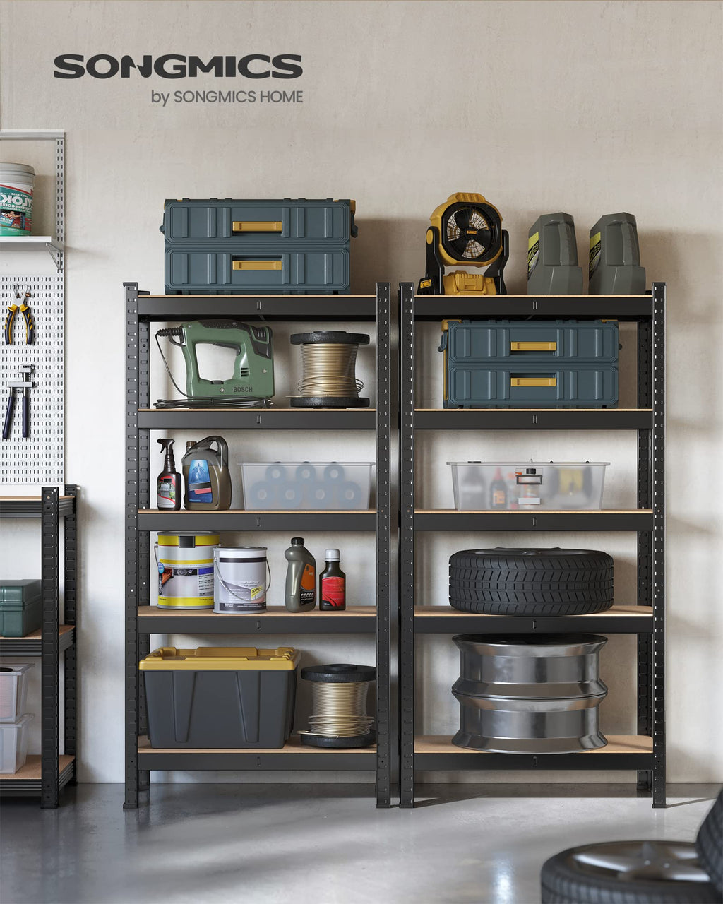 SONGMICS 5-Tier Heavy-Duty Shelving Units, Set of 2, Boltless Assembly