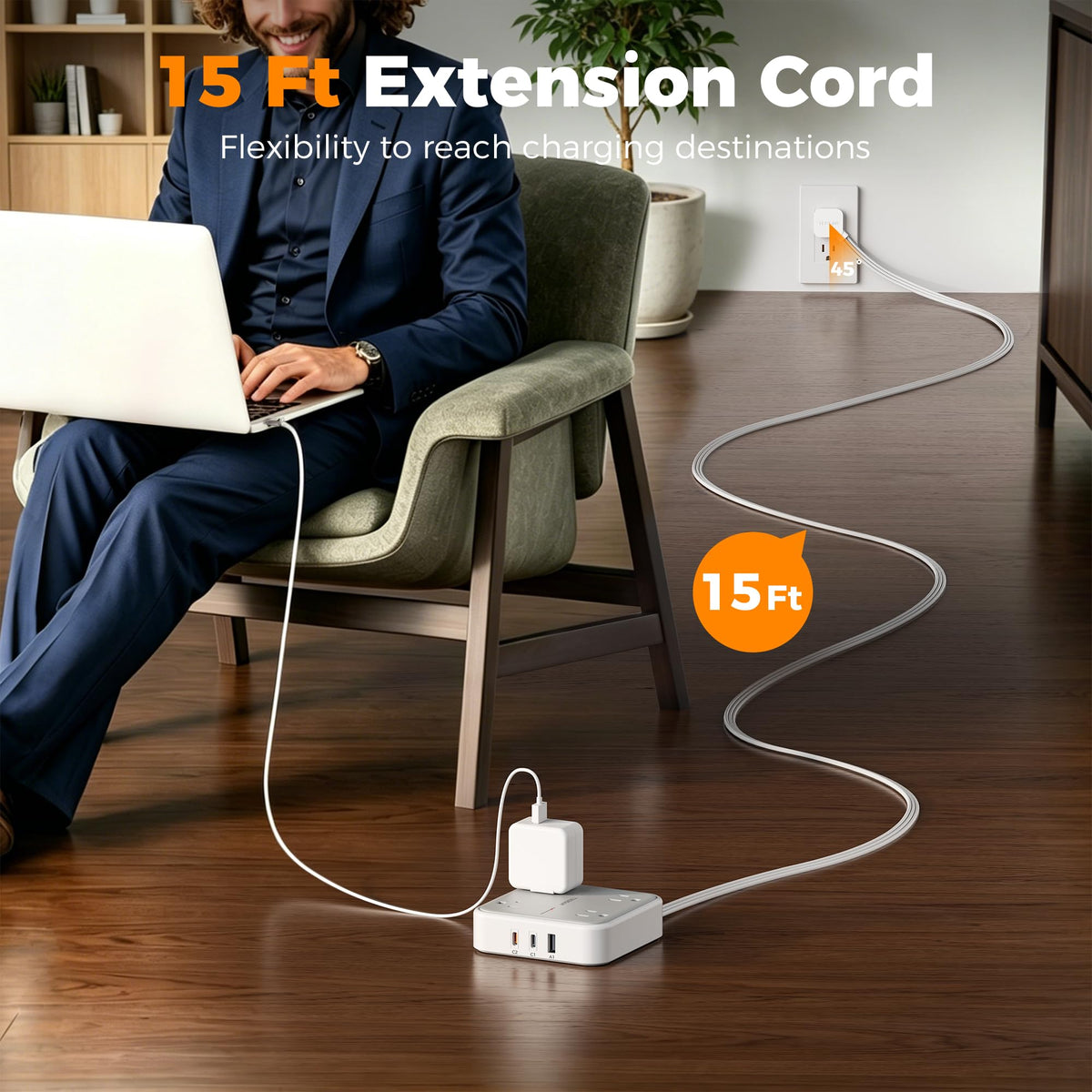 TESSAN PD 20W Surge Protector Extension Cord 5Ft, Flat Plug Power Strip