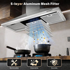 SNDOAS Range Hood 30 inch,Wall Mount Range Hood in Stainless Steel With Ducted/Ductless Convertible,Stove Vent Hood with Aluminum Filters,3 Speed Exhaust Fan,LED Light,Button Control