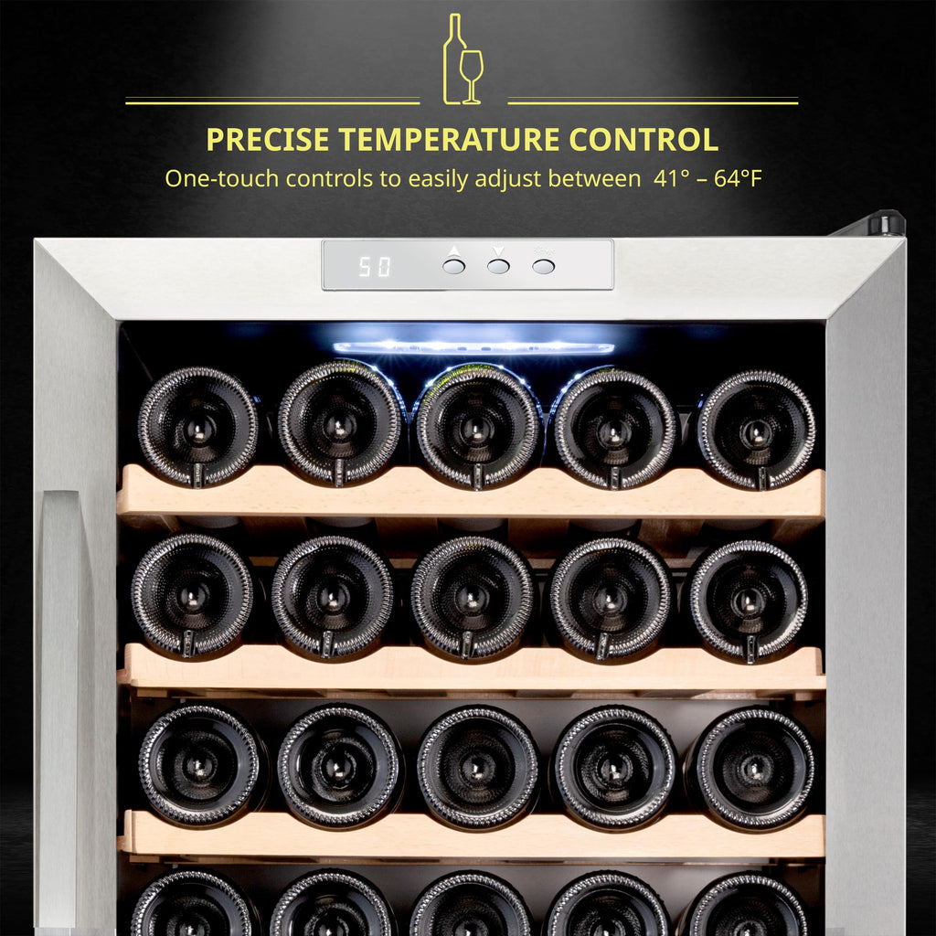 SCHMÉCKÉ 12 Bottle Compressor Wine Cooler Refrigerator w/Lock - Large Freestanding Wine Cellar For Red, White, Champagne or Sparkling Wine - 41f-64f Digital Temperature Control Fridge Stainless Steel