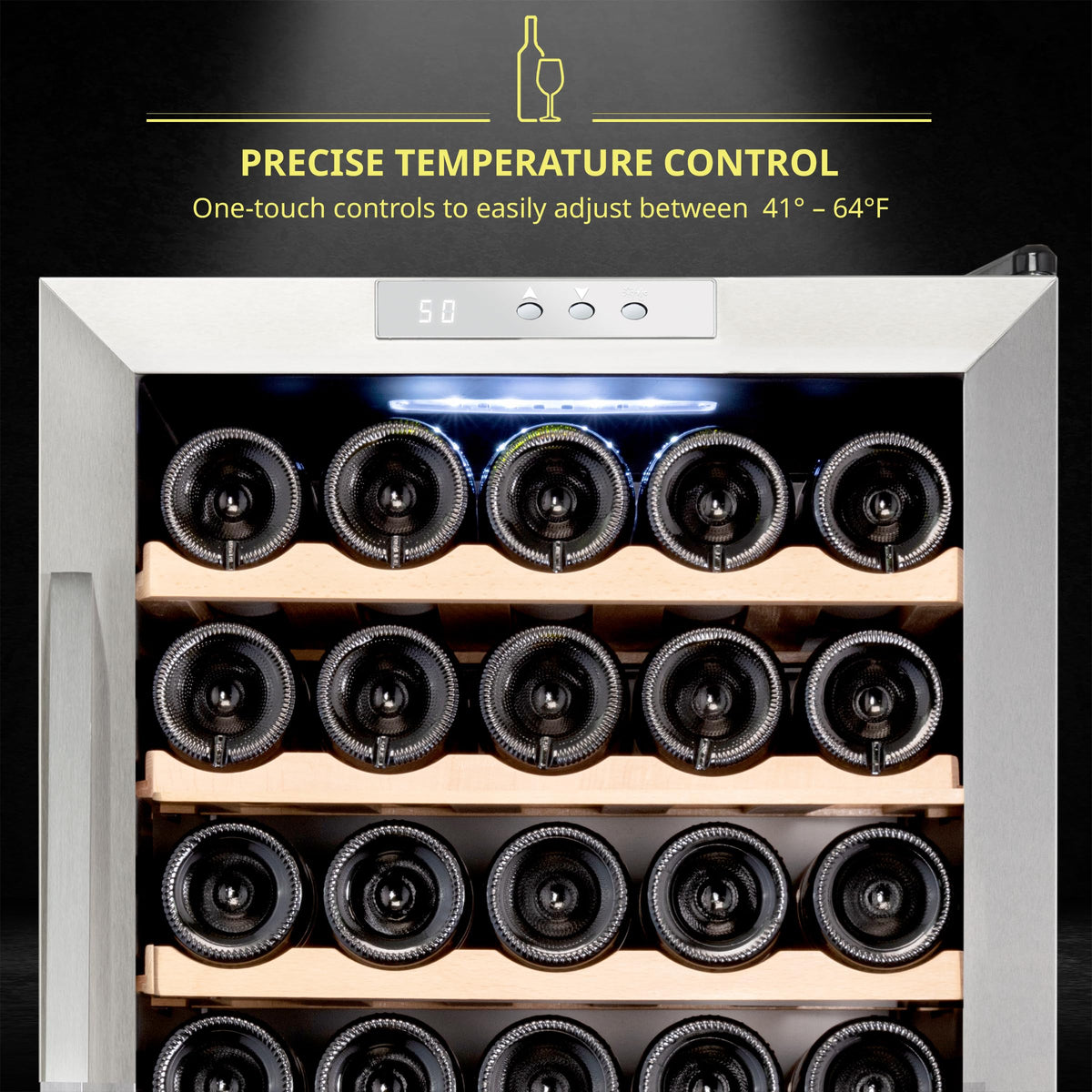 SCHMÉCKÉ 12 Bottle Compressor Wine Cooler Refrigerator w/Lock - Large Freestanding Wine Cellar For Red, White, Champagne or Sparkling Wine - 41f-64f Digital Temperature Control Fridge Stainless Steel