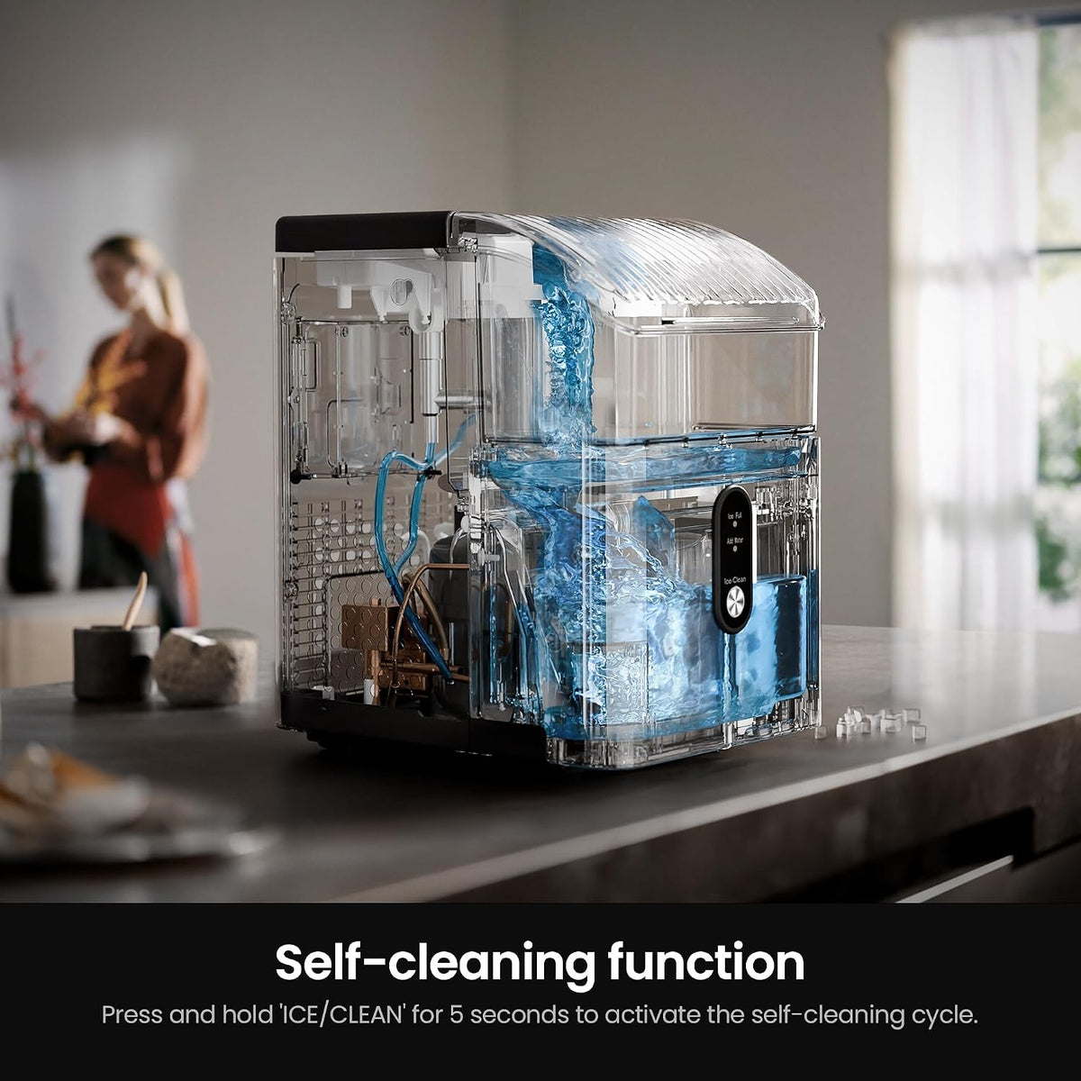 Kismile Nugget Ice Maker Countertop, 35 lbs/Day,Stainless Steel(Black)