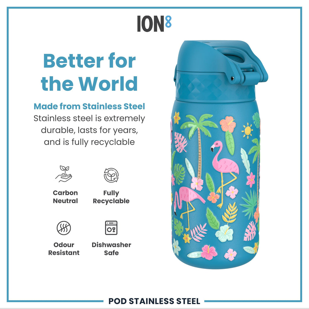 ION8 Lightweight Steel Kids Water Bottle, 400ml/13oz, Purple Unicorns