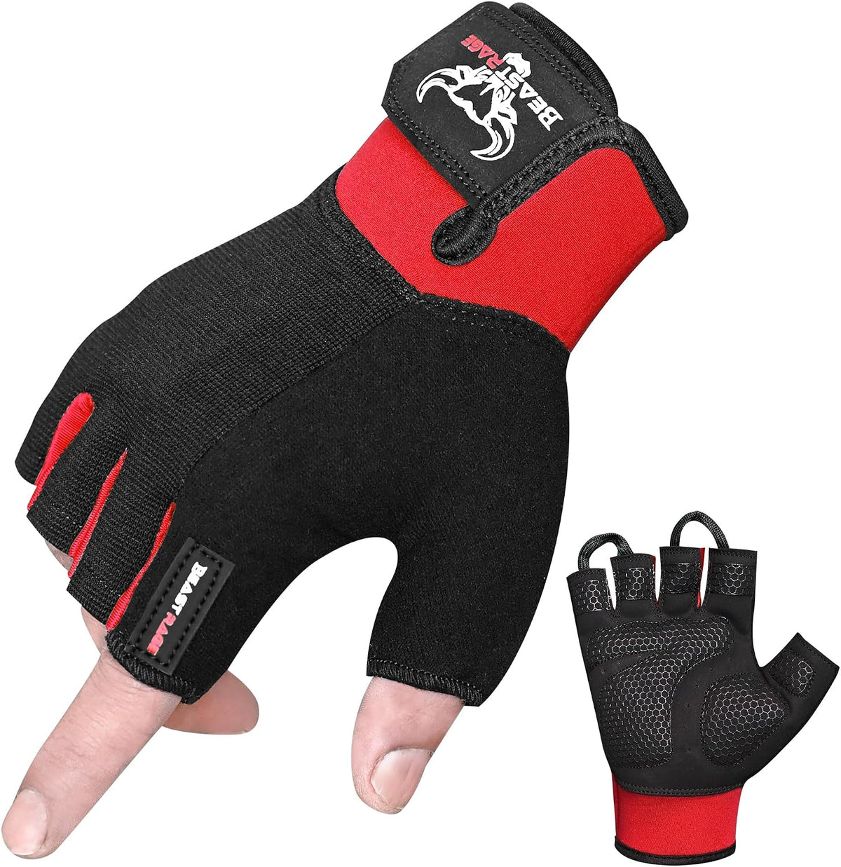 BEAST RAGE Gym Gloves Weight lifting Gloves Training Anti Slip Padded Palm Half Finger Powerlifting Workout Exercise Gloves for Men and Women