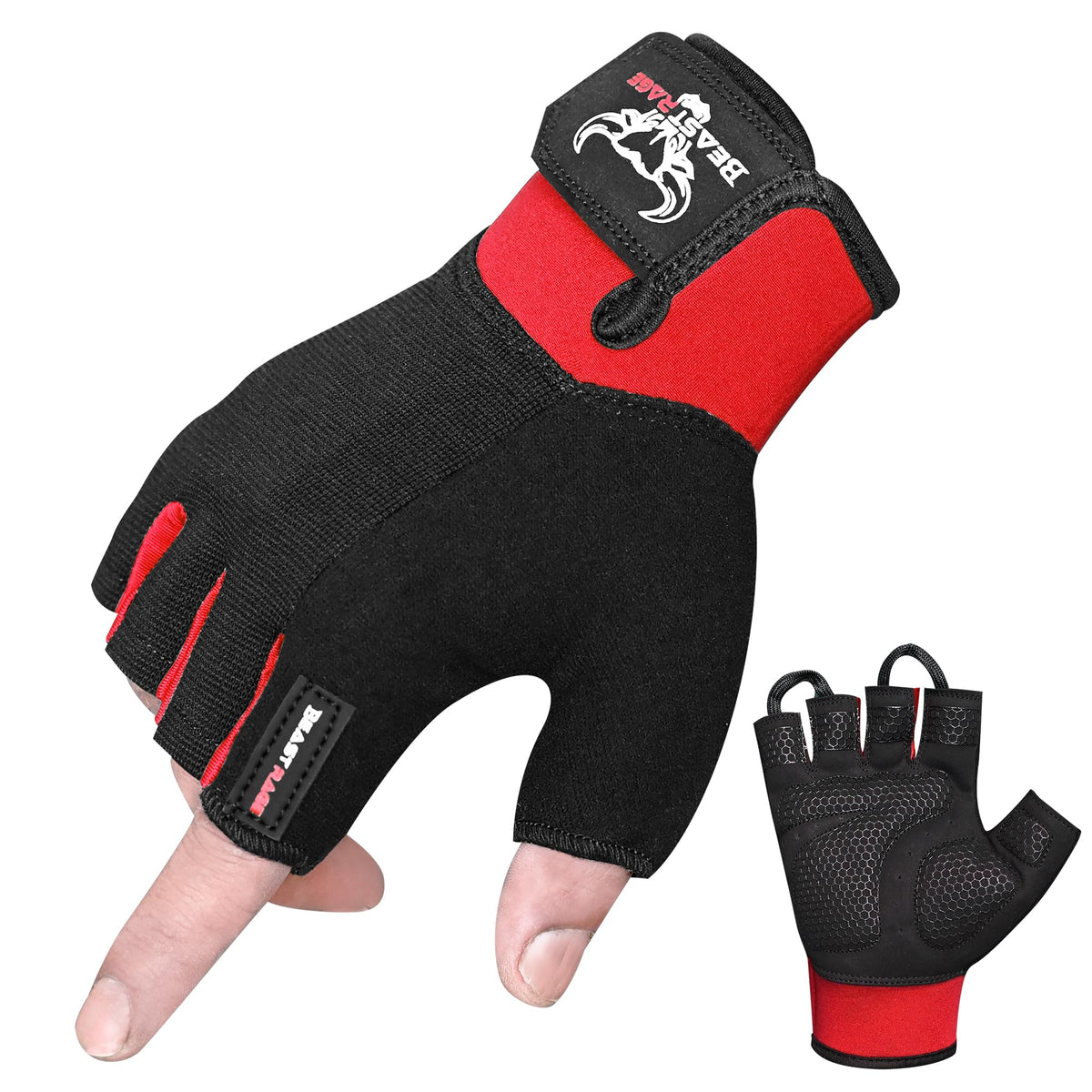 BEAST RAGE Gym Gloves Weight lifting Gloves Training Anti Slip Padded Palm Half Finger Powerlifting Workout Exercise Gloves for Men and Women
