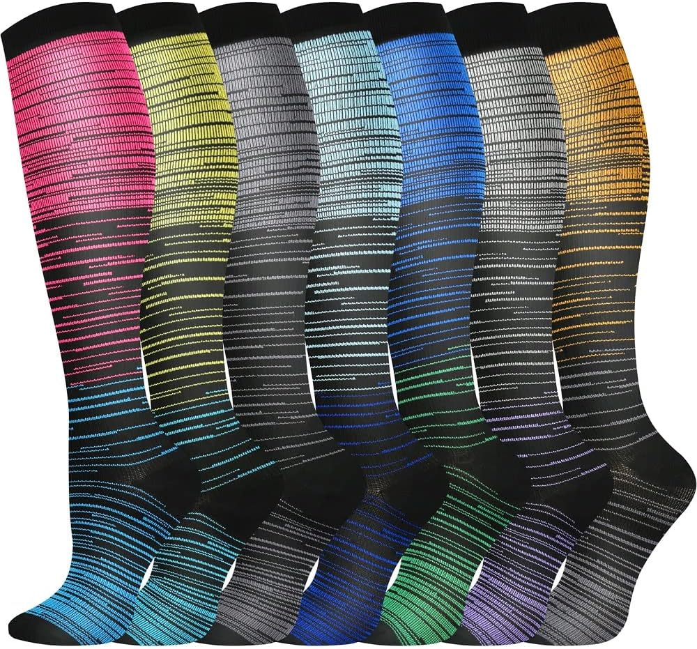 Compression Socks, (2/4/6/7 Pairs) for Men & Women 15-20 mmHg is Best for Athletics, Running, Flight Travel, Support