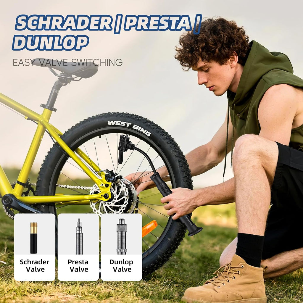 Bicycle Pump Mini Bike Pump Aluminum Alloy Cycle Pump for Presta & Schrader Valve, Portable Lightweight Bike Tyre Pump Fast Tyre Inflation Mini Air Pump For Mountain Road Bike Ball Pump