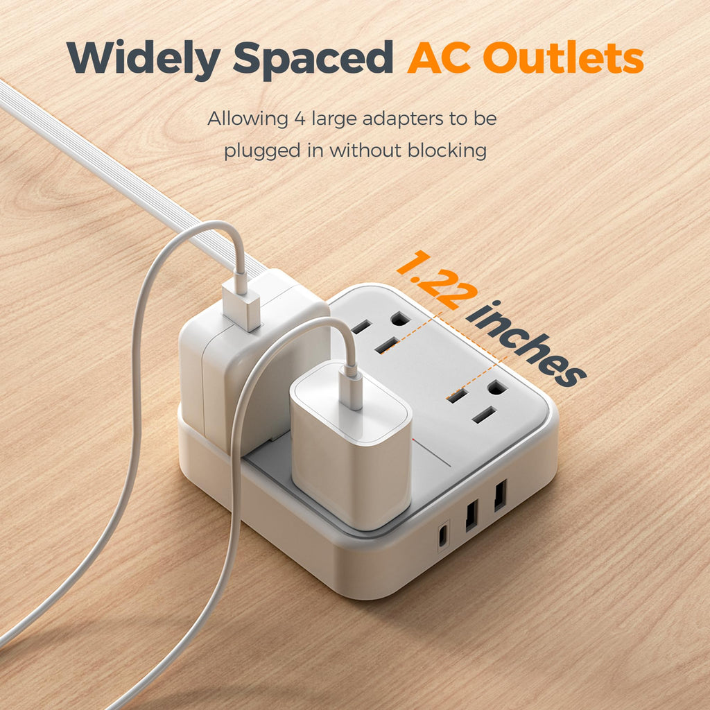 TESSAN PD 20W Surge Protector Extension Cord 5Ft, Flat Plug Power Strip