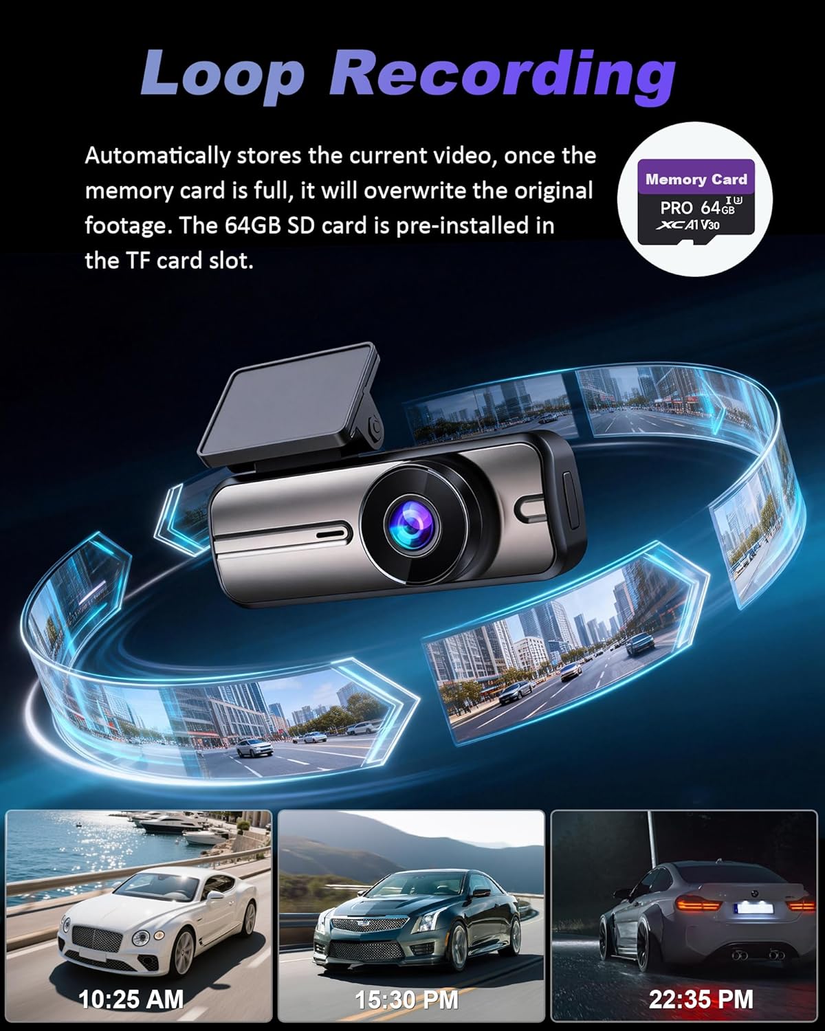 Dash Cam Front and Rear 4K 1080P, 64GB Card Included, 24H Parking Mode
