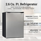 Igloo 2.6 Cu.Ft Mini Fridge with Freezer- Single Door Compact Refrigerator with Glass Shelves for Homes, Dorms & Offices- Keep Snacks, Drinks & Frozen Foods Cool with Temperature Control Fridge- White