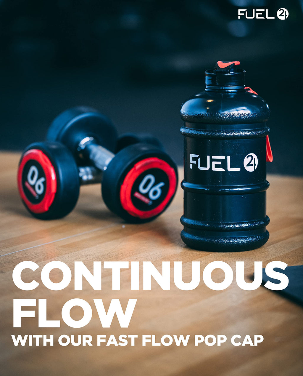 Fuel24 Jug - 2.2 Litre Water Bottle - Extra Strong Flex Material - Drop Proof, Pop or Straw Cap Options - 2.2L Large Gym Sports Bottle, BPA FREE