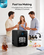 EUHOMY 2.4" Ice Ball Maker Countertop, 3Pcs Ready in 40Mins, 108Pcs/Day, Self-Cleaning Sphere Ice Maker Machine with Crystal Clear Ice, Round Ice Cube Maker for Whiskey & Bourbon