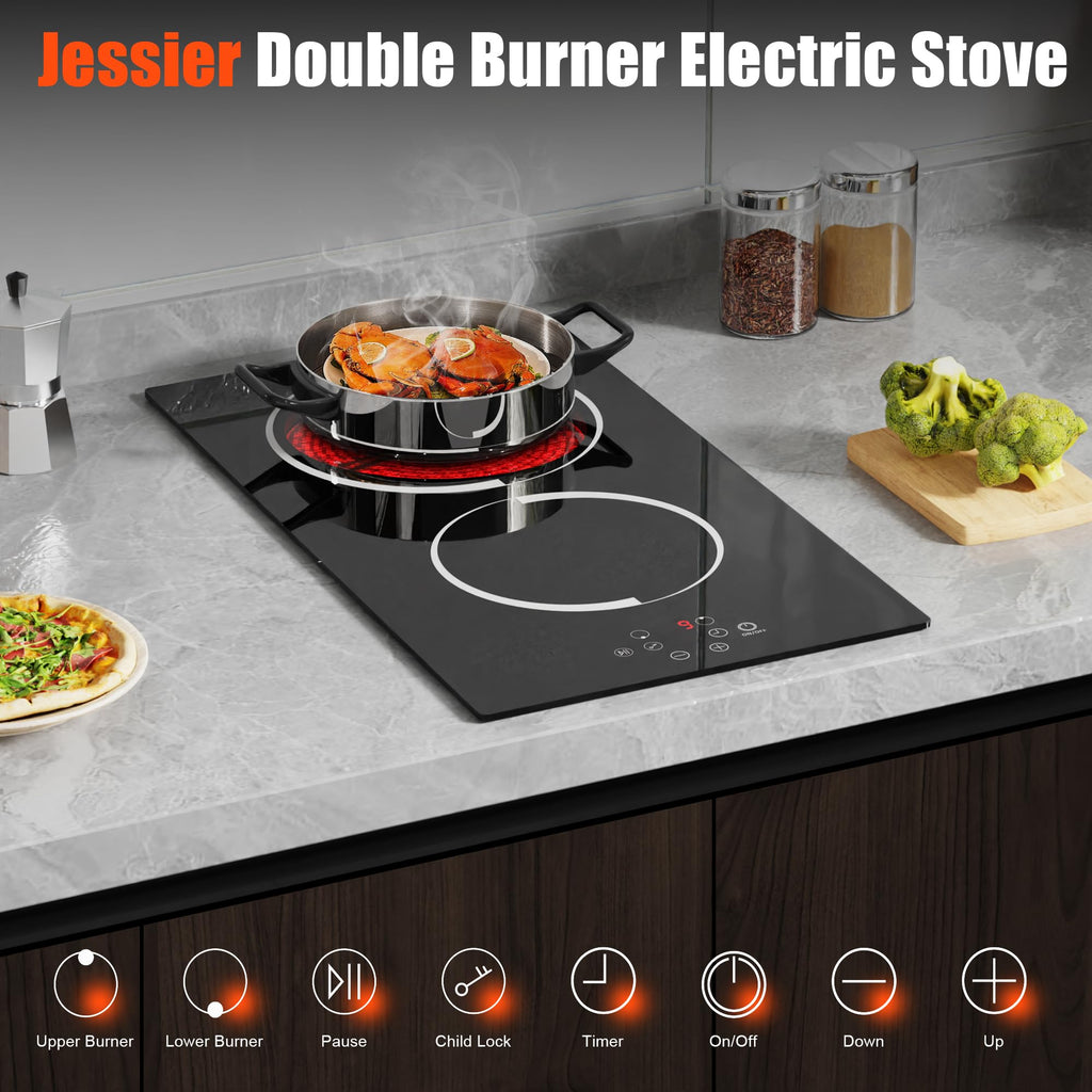 2 Burner Electric Cooktop 110V 2000W Countertop or Built-in