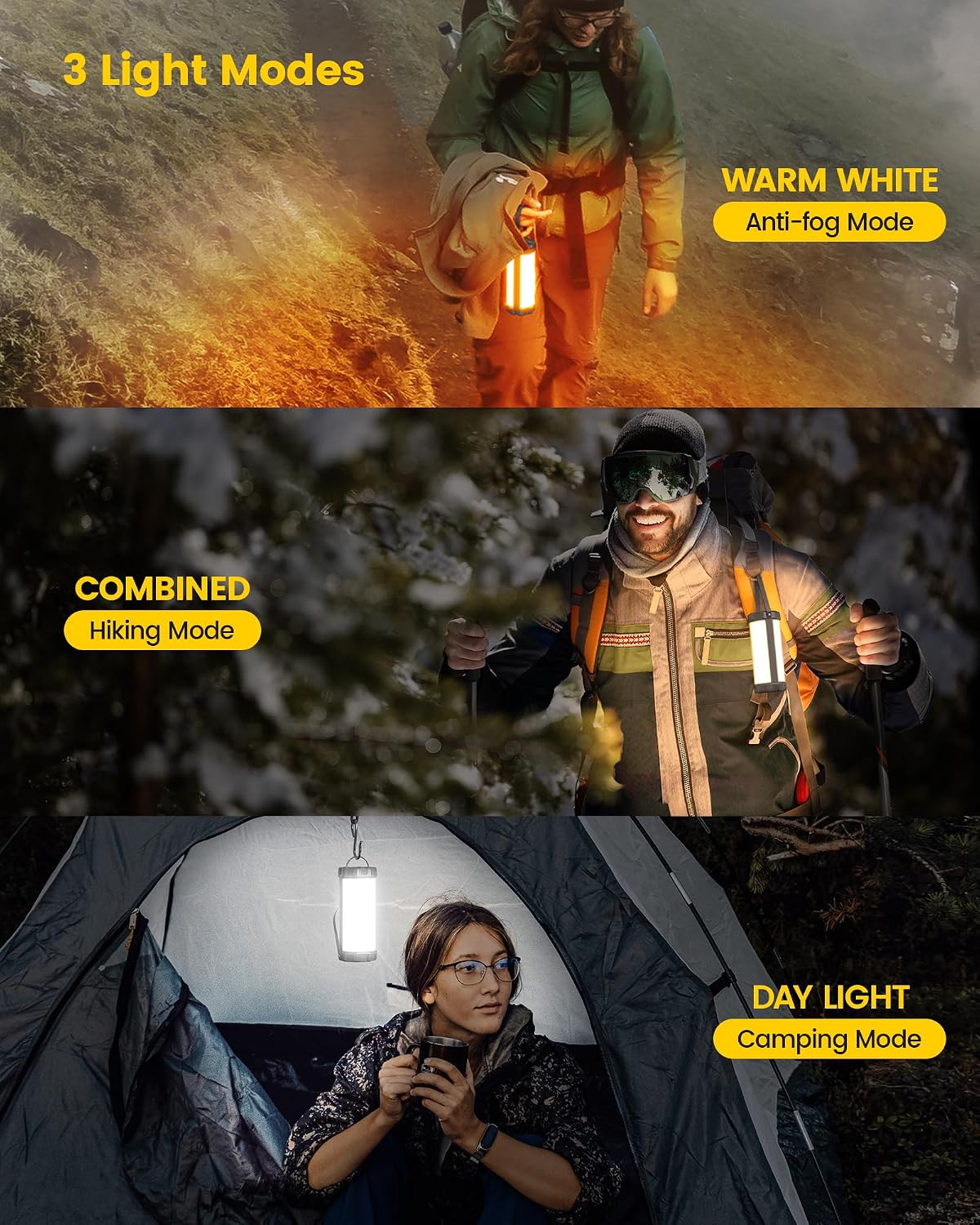 Glocusent Survival Camping Light, 1200LM Brightness Camping Lantern, 80Hrs Runtime & Rechargeable, IP68 Waterproof, 5 Levels & SOS, Compact Camping Lights for Tents, Hiking, Blackout, Hurricane