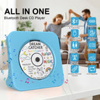 Portable CD Player with Bluetooth, Gueray Desktop CD Players for Home, Bulit-in Double HiFi Speakers, AUX&Headphone Jack, FM Radio Boombox with Remote Control, USB Port,LCD Display (White)