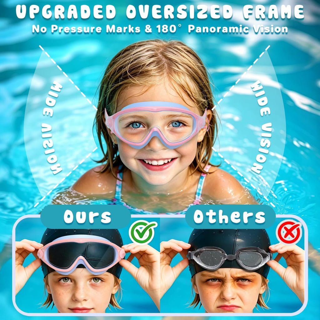 COOLOO Kids Swimming Goggles for Age 3-15, 2 Pack Anti Fog Kids Goggles
