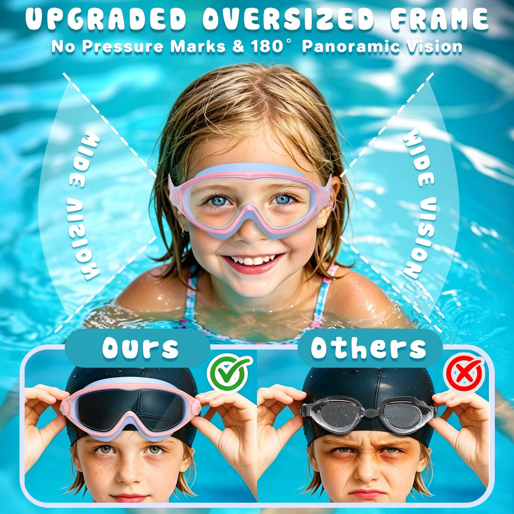 COOLOO Kids Swimming Goggles for Age 3-15, 2 Pack Anti Fog Kids Goggles
