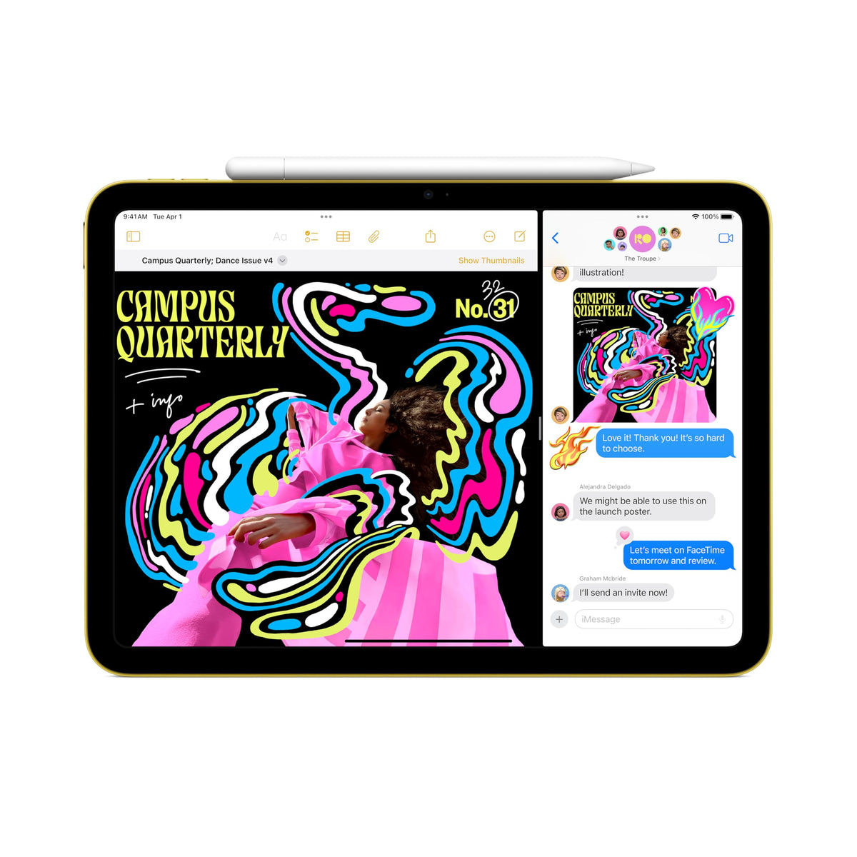 Apple iPad 11-inch: A16 chip, 11-inch Model, Liquid Retina Display, 128GB, Wi-Fi 6, 12MP Front/12MP Back Camera, Touch ID, All-Day Battery Life — Yellow with AppleCare+ (2 Years)