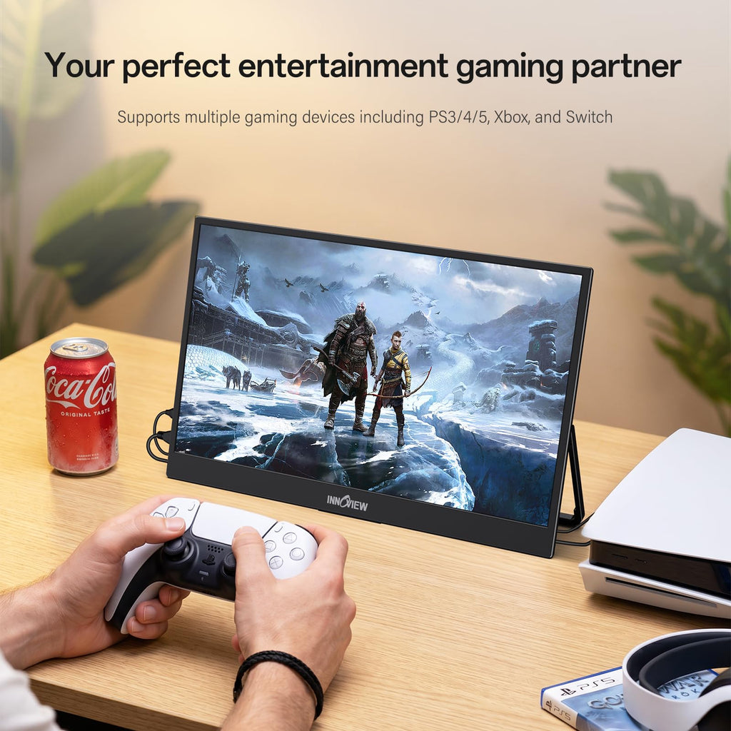 InnoView Portable Monitor, 15.6 Inch FHD 1080P HDMI USB C Second External Monitor for Laptop, Desktop, MacBook, Phones, Tablet, PS5/4, Xbox, Switch, Built-in Speaker with Protective Case