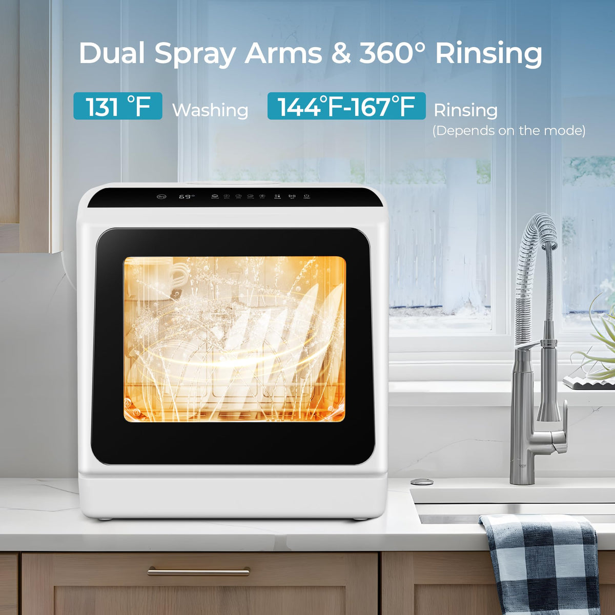 EUHOMY Countertop Dishwasher Portable, 6 Programs with 40 dB, No Hookup