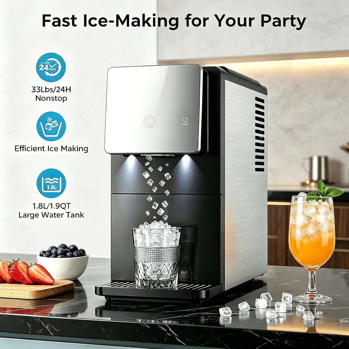 COWSAR Nugget Countertop Ice Maker, Automatic Ice Dispenser, 33 lbs/Day Chewable Pellet Ice Machine with Self-Cleaning & Measured Dispensing, Portable Ice Maker for Home, Kitchen, Office