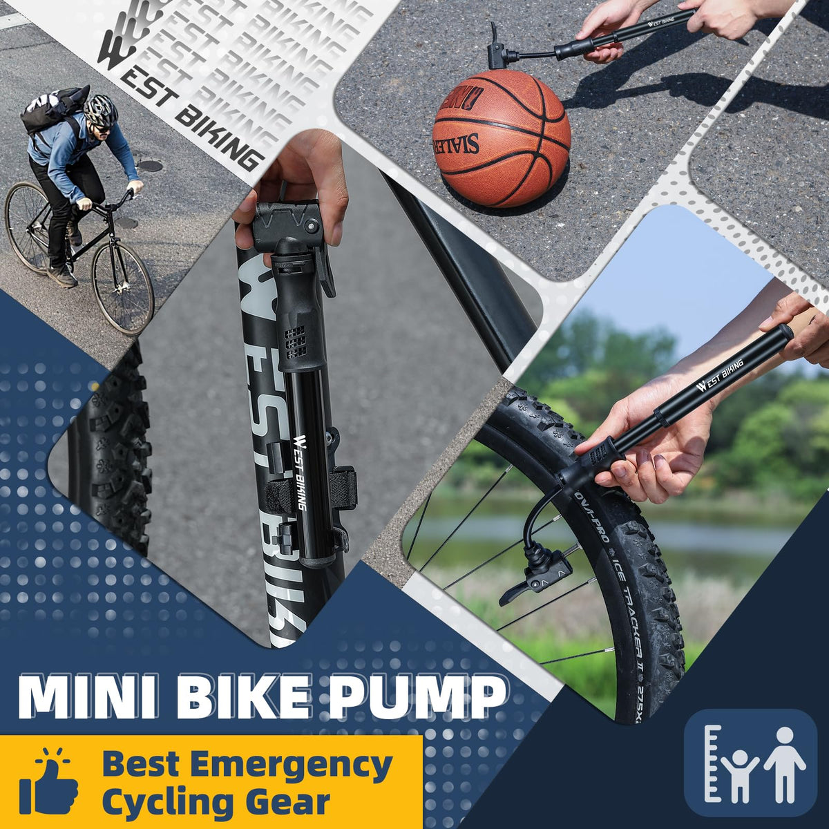 Bicycle Pump Mini Bike Pump Aluminum Alloy Cycle Pump for Presta & Schrader Valve, Portable Lightweight Bike Tyre Pump Fast Tyre Inflation Mini Air Pump For Mountain Road Bike Ball Pump
