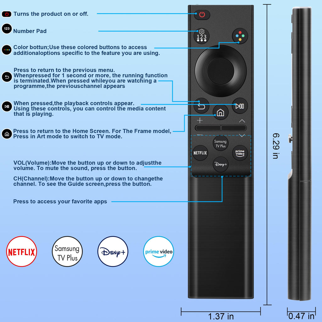 Universal Remote for All Samsung TV Remote, Replacement Compatible with All Samsung LED, LCD, QLED, HDTV, 3D Series Smart TVs (BN59-01259B)