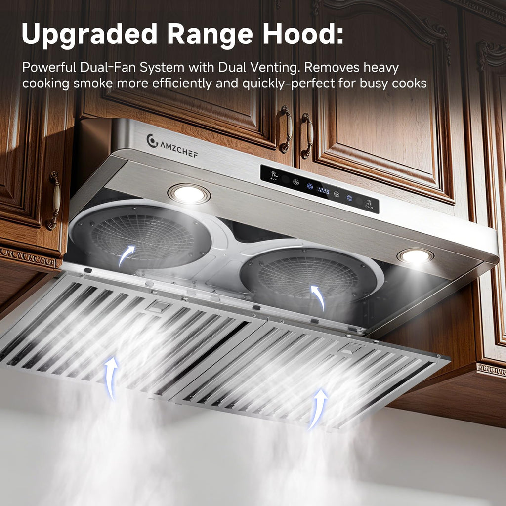 AMZCHEF 30" Under Cabinet Range Hood, 750CFM Stainless Steel Vent Hood