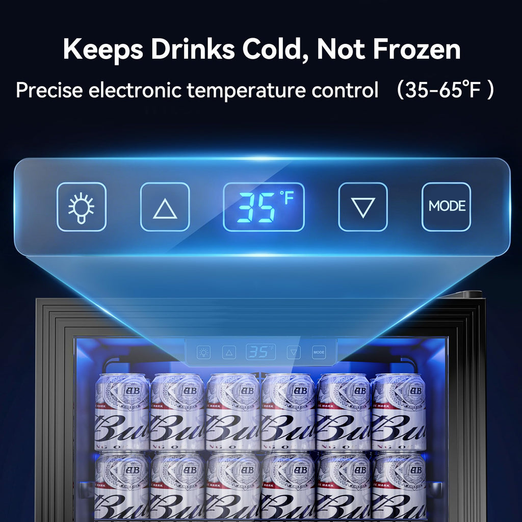 2.5 Cu.Ft Beverage Fridge, Glass Door Mini Fridge, Silver, 96 Can