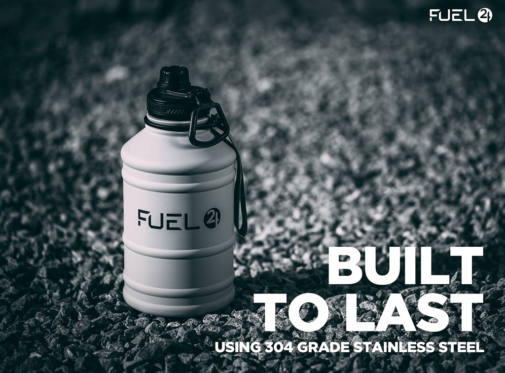 Fuel24 Stainless Steel Jug - 1.3 or 2.2 Litre Water Bottle - Extra Strong, BPA Free, Leak Proof - Large Gym Sports Bottle, 1.3L, 2.2L, Metal Bottle - Colour Options