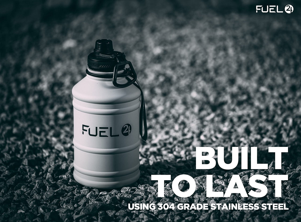 Fuel24 Stainless Steel Jug - 1.3 or 2.2 Litre Water Bottle - Extra Strong, BPA Free, Leak Proof - Large Gym Sports Bottle, 1.3L, 2.2L, Metal Bottle - Colour Options