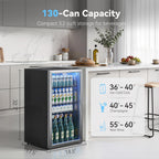 130 Can Beverage Refrigerator, 3.2 Cu.ft Fridge, Glass Door