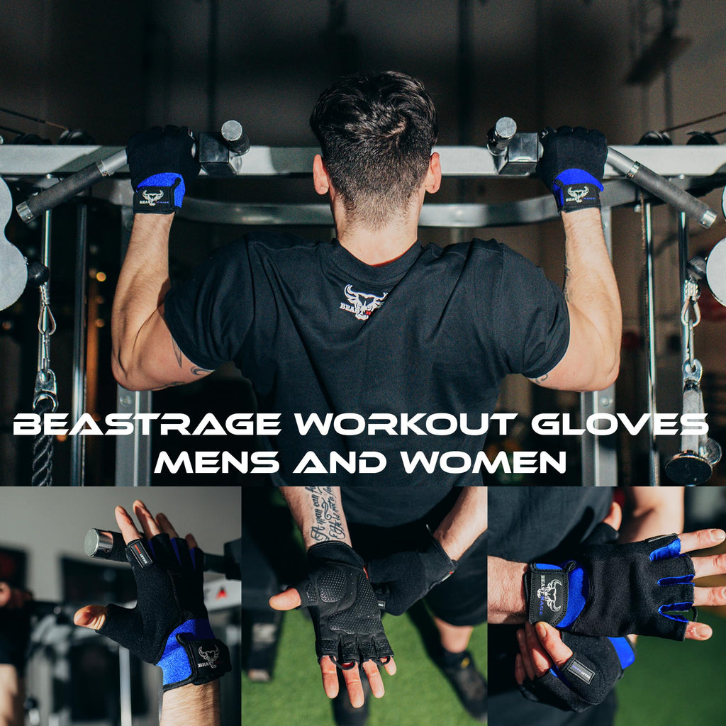 BEAST RAGE Gym Gloves Weight lifting Gloves Training Anti Slip Padded Palm Half Finger Powerlifting Workout Exercise Gloves for Men and Women