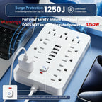 6 FT Flat Plug Surge Protector Power Strip,11 AC Outlets with 6 USB Ports