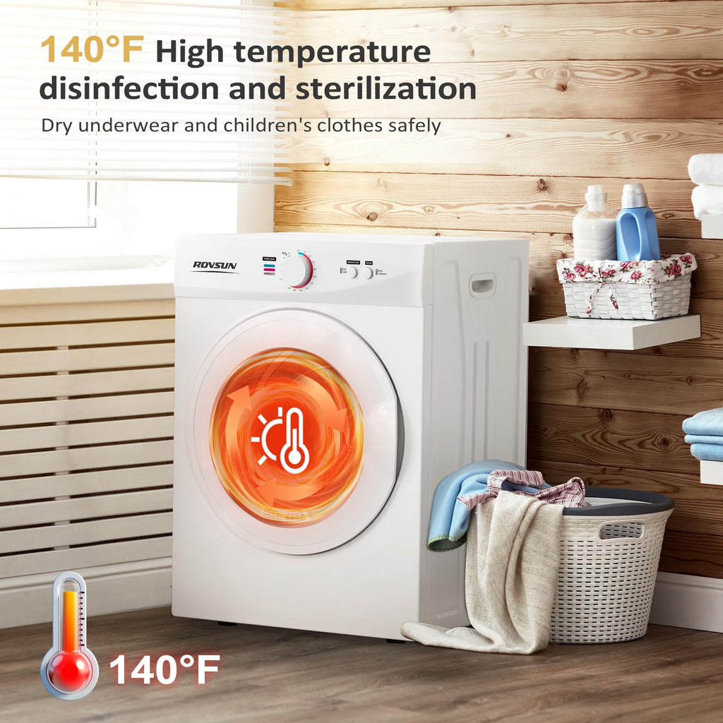 ROVSUN 110V Portable Clothes Dryer, High End Laundry Front Load Tumble Dryer Machine with Stainless Steel Tub & Simple Control Knob for Apartment, Dorm-850W, White
