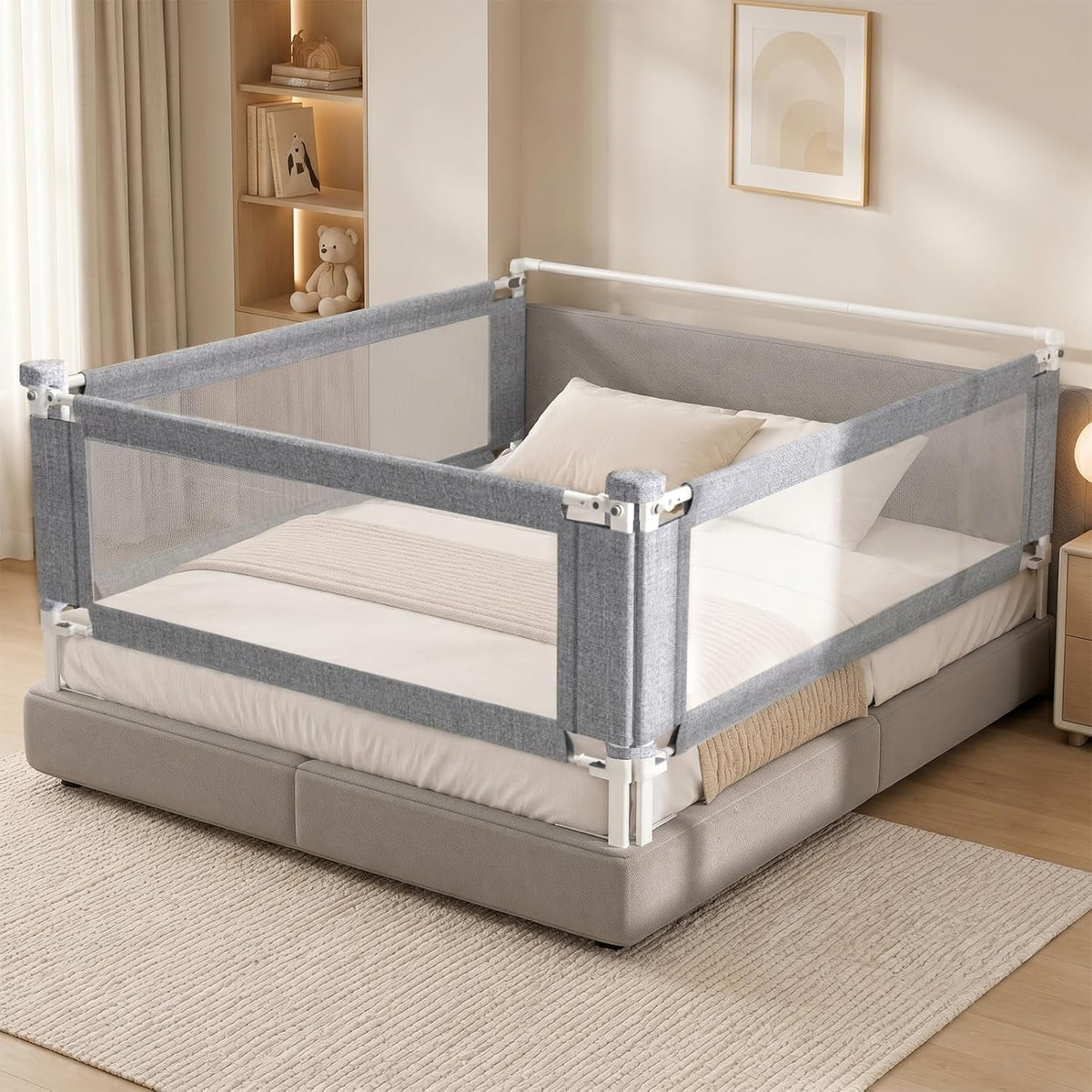 3-Piece Queen Size Bed Rail for Toddlers - Adjustable Baby Bed Rail Guard, Kids Safety Bed Rail for Queen Size Bed (78.7"x78.7"x60"-Grey)