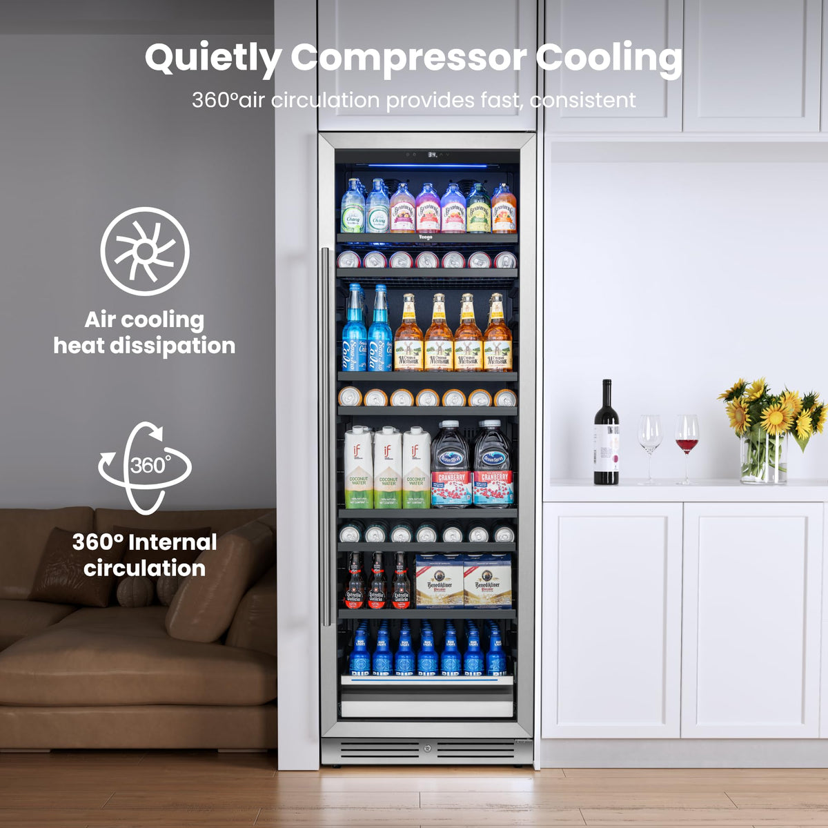Yeego Beverage Refrigerator - 24 inch 180 Cans Beer Cooler with Glass Door