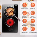 2 Burner Electric Cooktop 110V 2000W Countertop or Built-in