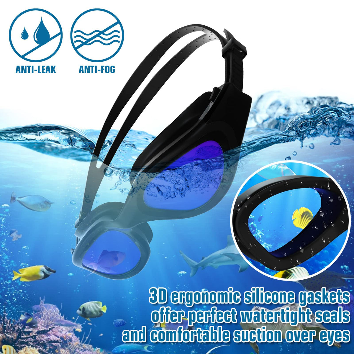 Winline Adult Swimming Goggles,Open Water Goggles Swimming Anti Fog UV Protection No Leakage Clear Vision Easy to Adjust for Adults Men Women Teenagers