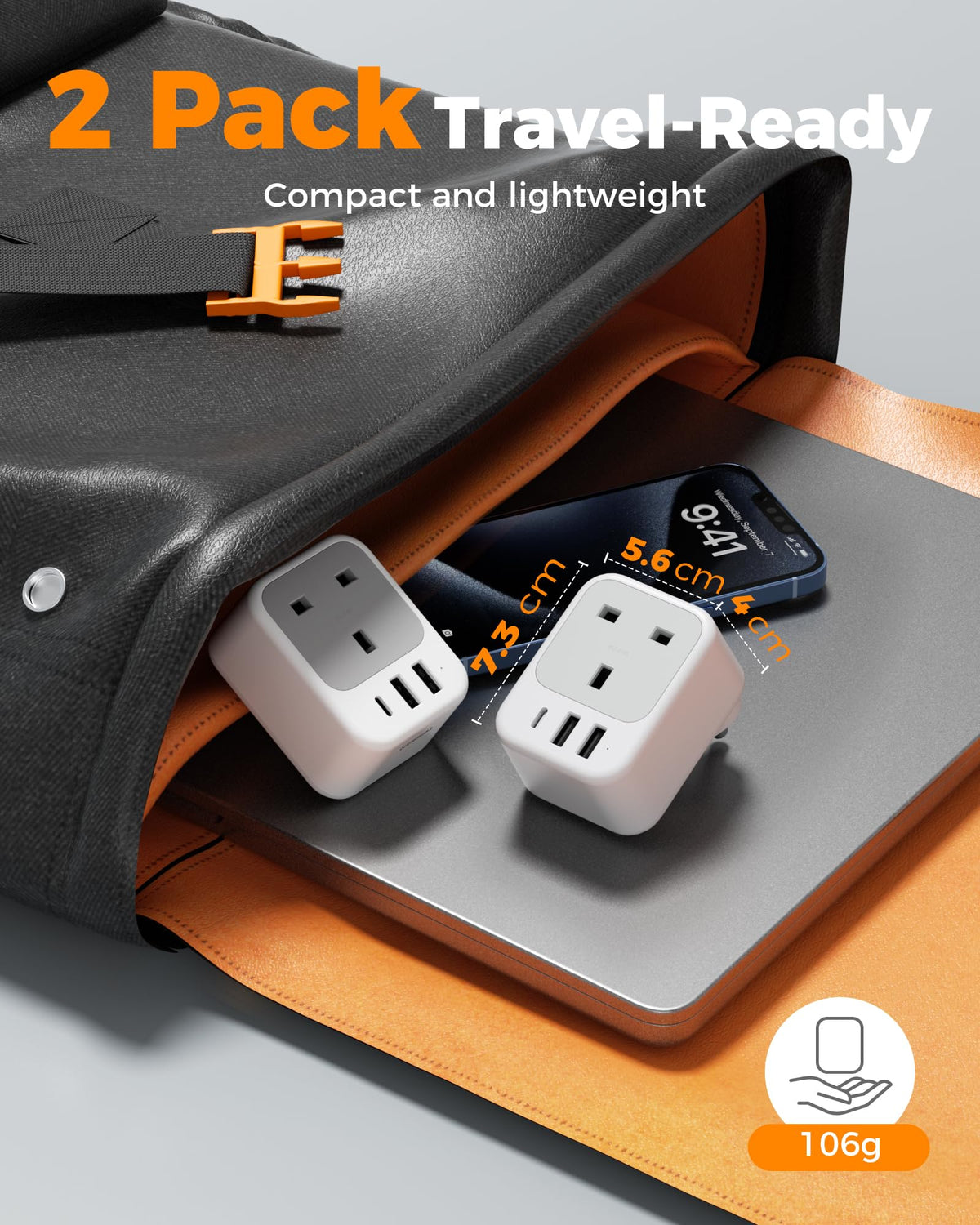 TESSAN UK to US Plug Adaptor 2 Pack, Type B USA Travel Adapter with USB C