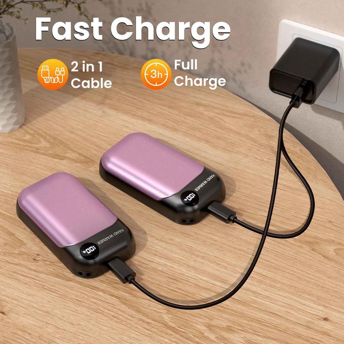 Hand Warmers, 2 Pack Magnetic Electric Handwarmer, 6000mAh USB Hand Warmers Rechargeable, 4 Heat Settings, LED Digital Display, Suitable for Outdoor Indoor - Hunt, Camp, Golf or Gift Giving