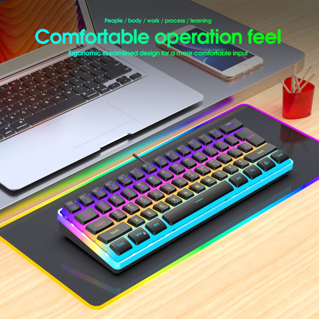 Snpurdiri 60% Wired Mechanical Gaming Keyboard, Ice Blue LED Backlit 61 Keys Mini Wired Office Keyboard for Windows Laptop PC Mac (Black-White, Red Switches)